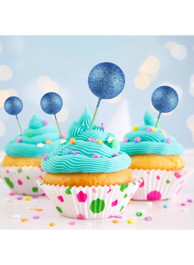 20 Pcs Blue Glitter Ball Cake Topper Decorations Mini Balloon Style Cake Picks Foam Ball Cake Toppers for Birthday & Party Cake Decoration - Image 4